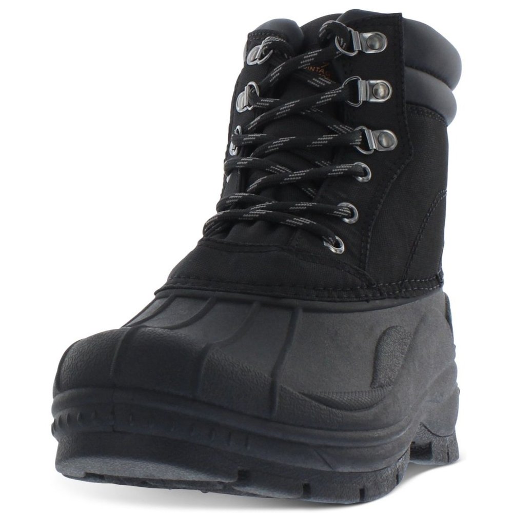 Weatherproof Mens Black Waterproof Round Toe Platform Lace-up Duck Boots, Size 9